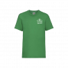 Zaļš T-krekls ar skolas emblēmu un vārdu